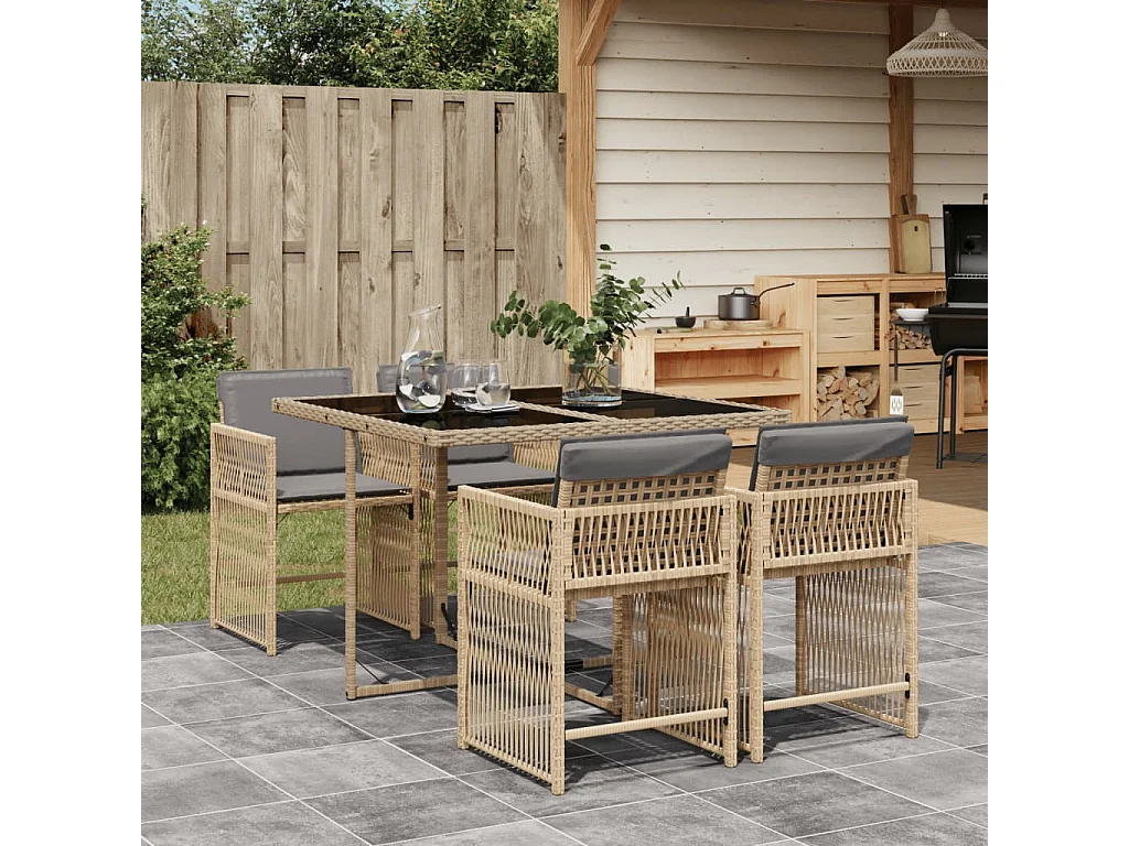 Ensemble à manger de jardin coussins 5 pcs mélange beige rotin