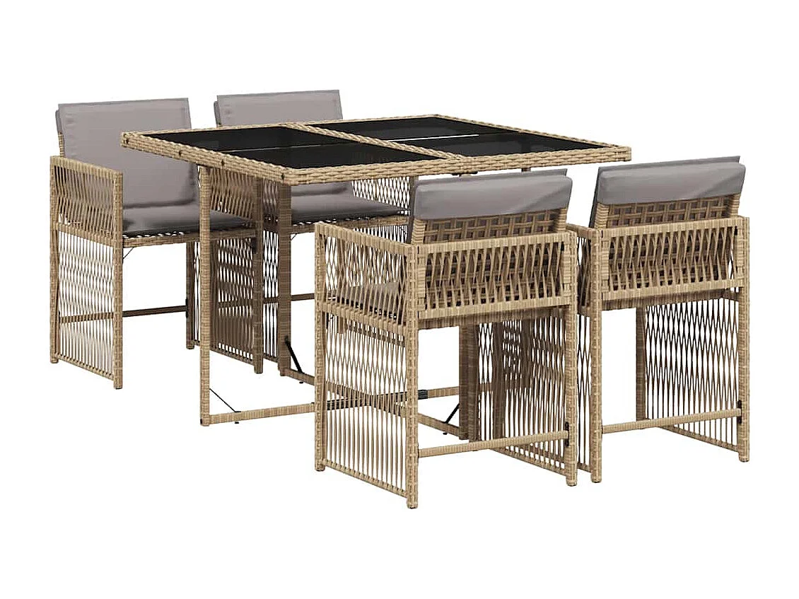 Ensemble à manger de jardin coussins 5 pcs mélange beige rotin