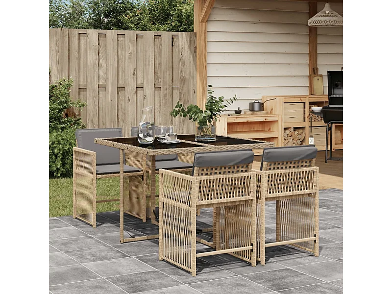 5-tlg. Garten-Essgruppe mit Kissen Beigemischung Poly Rattan