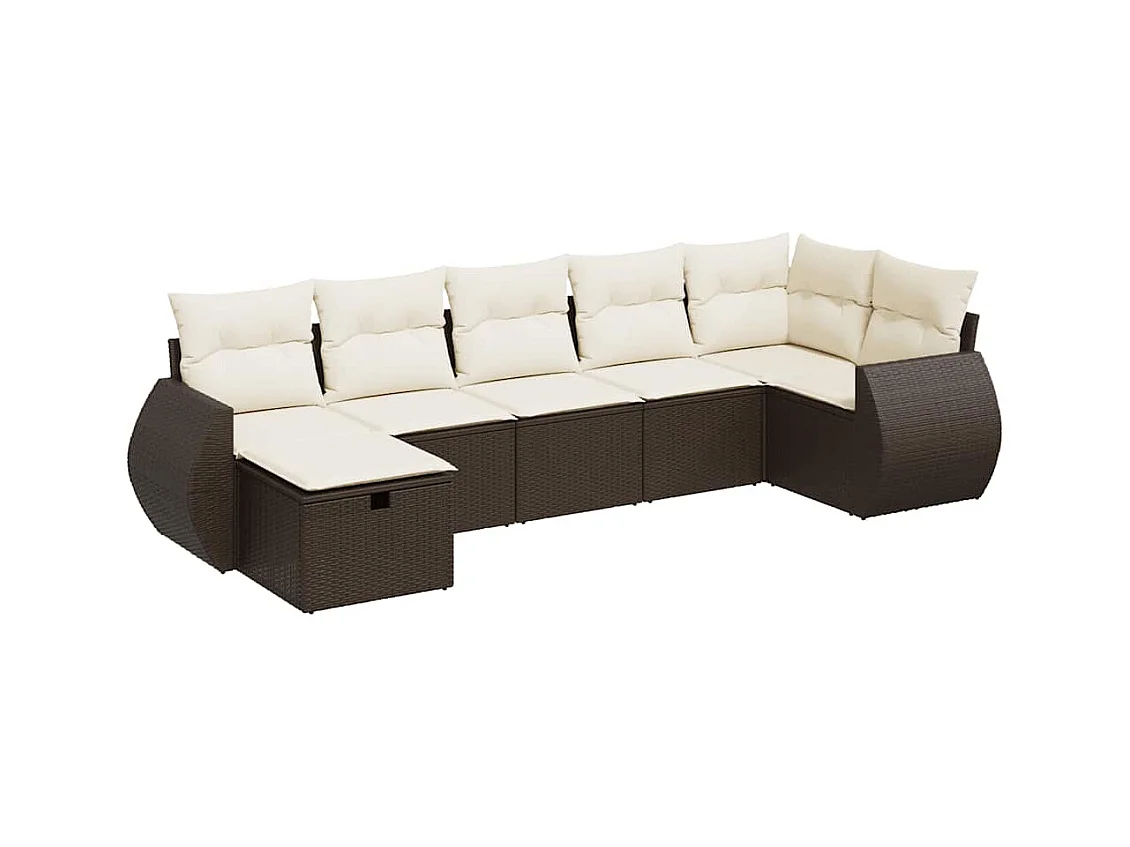 Salon de jardin avec coussins 7 pcs marron résine tressée