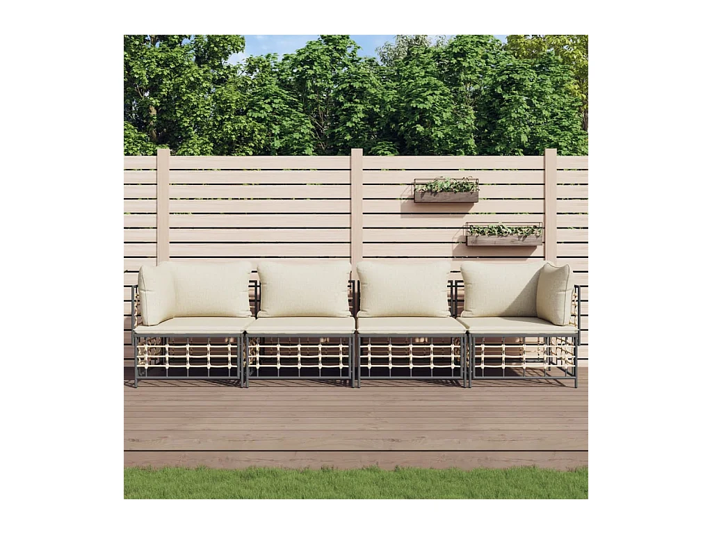 Salon de jardin 4 pcs avec coussins anthracite résine tressée