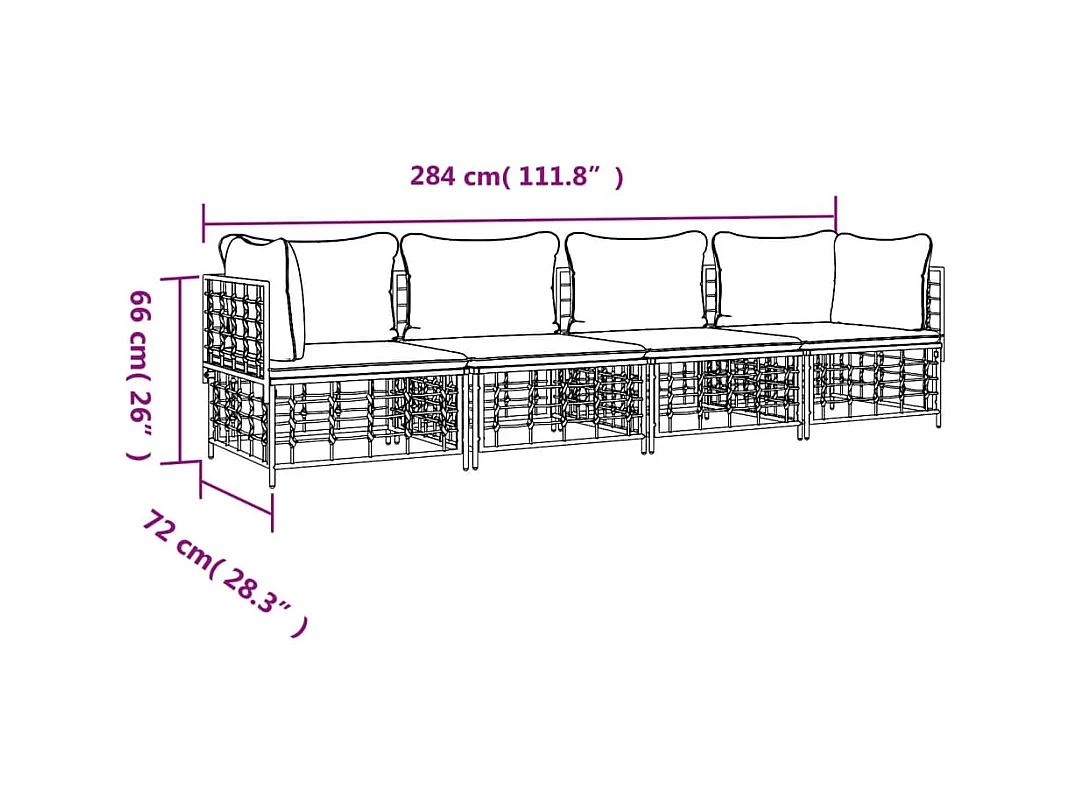 Salon de jardin 4 pcs avec coussins anthracite résine tressée