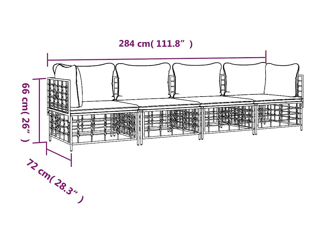4-tlg. Garten-Lounge-Set mit Kissen Anthrazit Poly Rattan