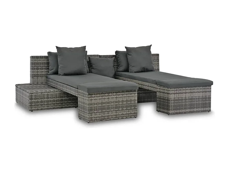 4-tlg. Garten-Sofagarnitur mit Kissen Grau Poly Rattan