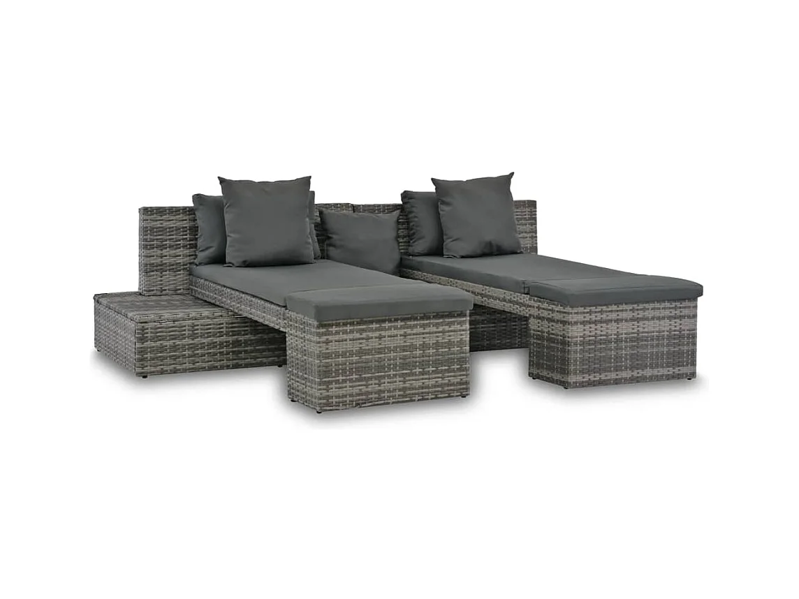 Salon de jardin 4 pcs avec coussins Résine tressée Gris