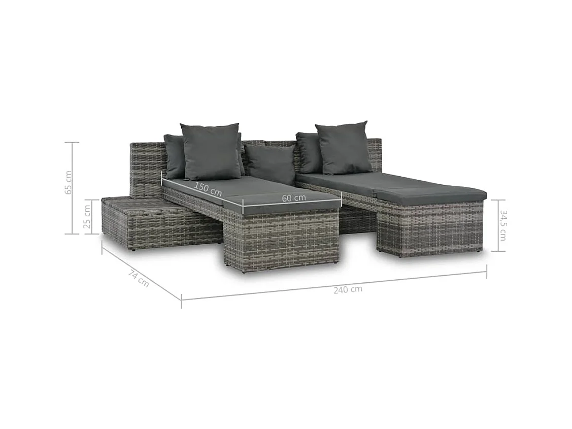Salon de jardin 4 pcs avec coussins Résine tressée Gris