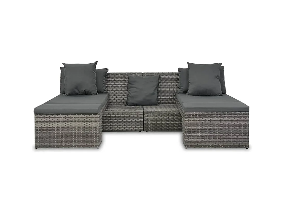 Salon de jardin 4 pcs avec coussins Résine tressée Gris