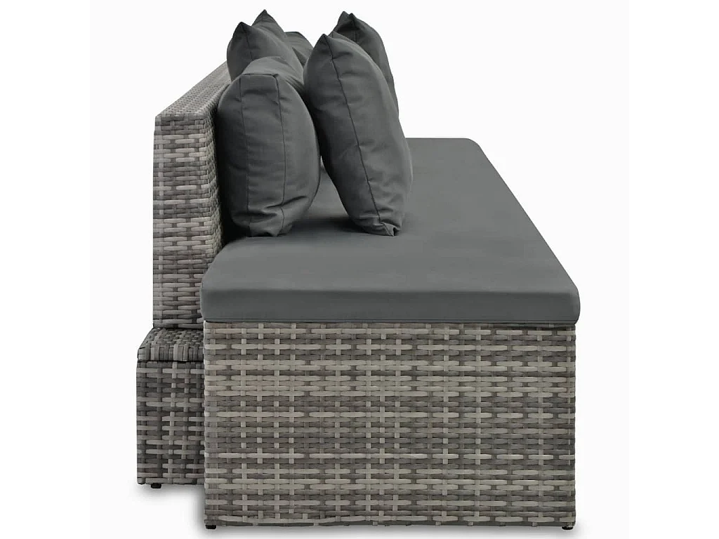 4-tlg. Garten-Sofagarnitur mit Kissen Grau Poly Rattan