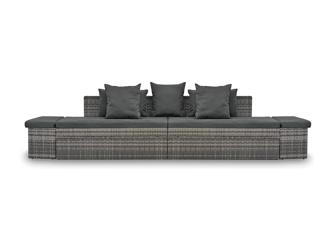 Salon de jardin 4 pcs avec coussins Résine tressée Gris
