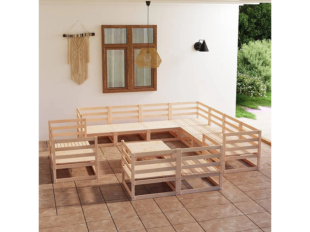 12 pcs conjunto lounge de jardim pinho maciço