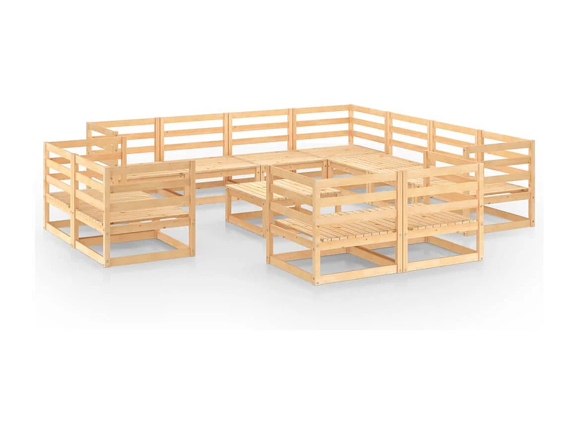 12 pcs conjunto lounge de jardim pinho maciço