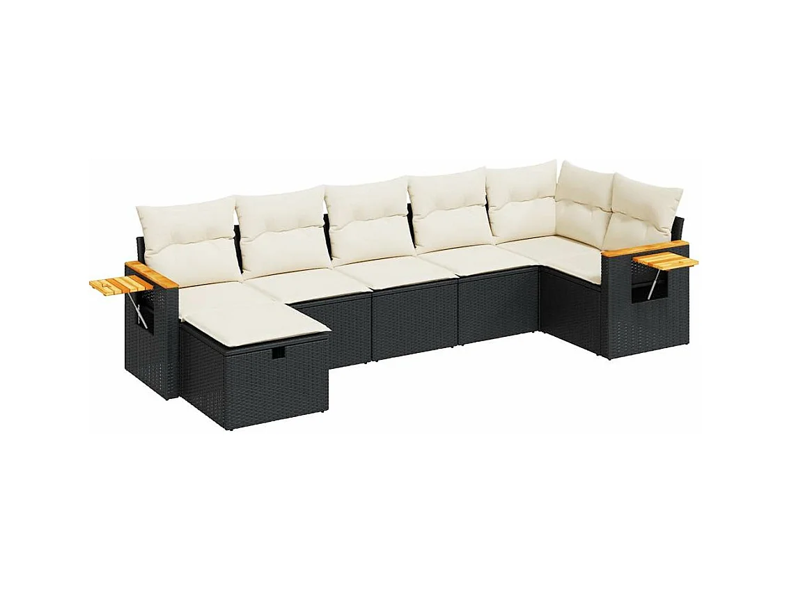 Salon de jardin 7 pcs avec coussins noir résine tressée