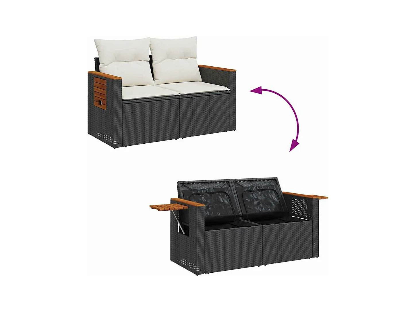 Salon de jardin 7 pcs avec coussins noir résine tressée