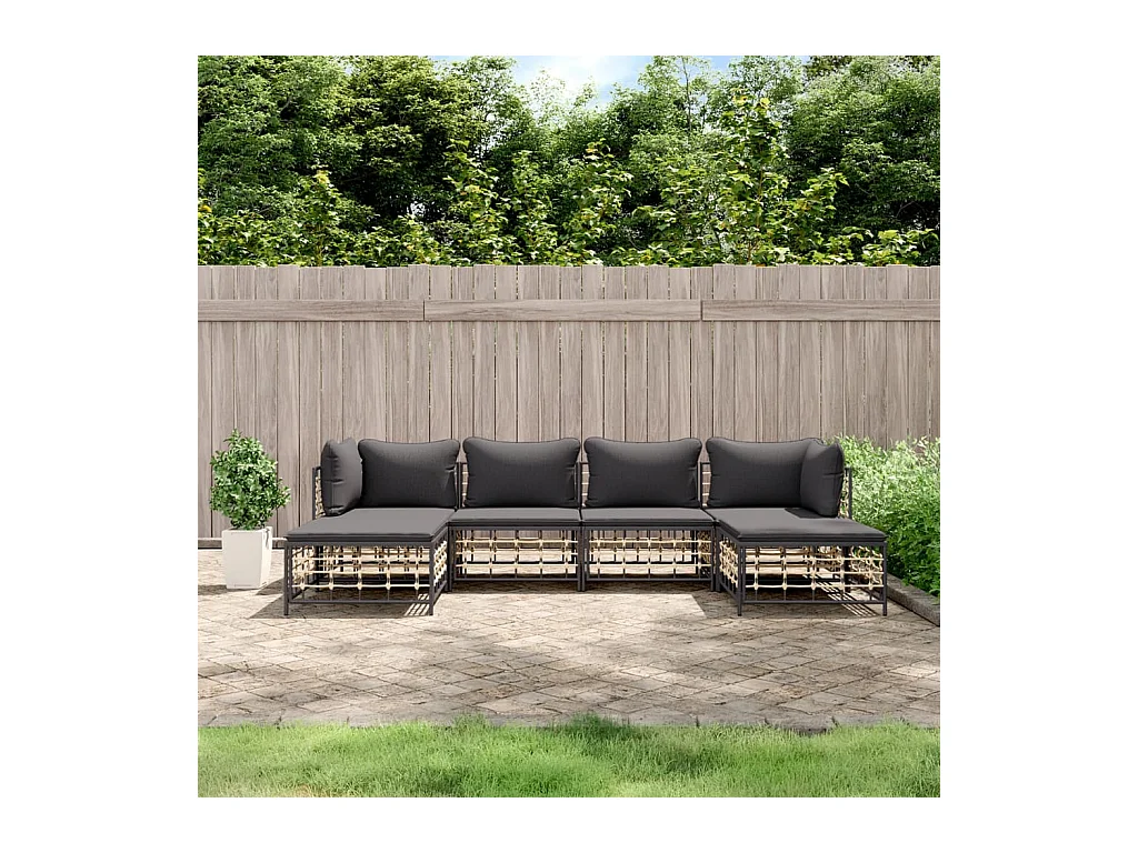 Salon de jardin 6 pcs avec coussins anthracite résine tressée