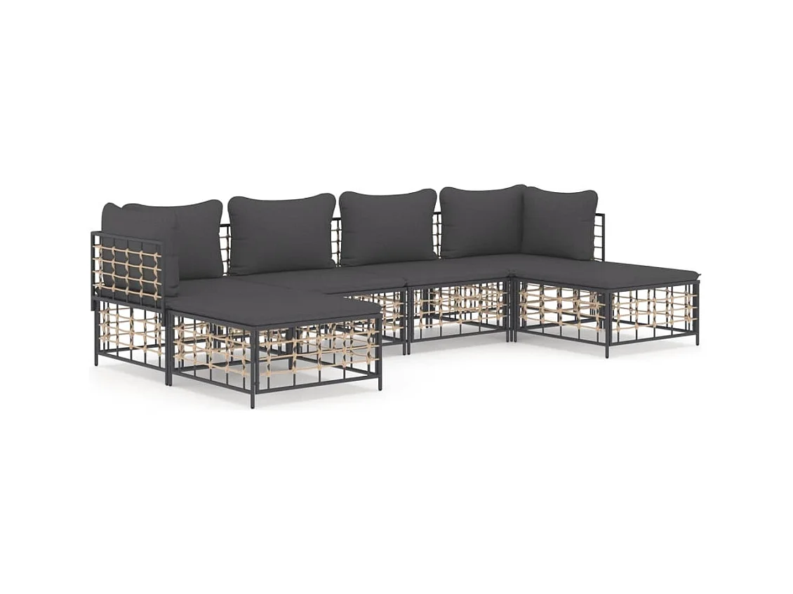 Salon de jardin 6 pcs avec coussins anthracite résine tressée