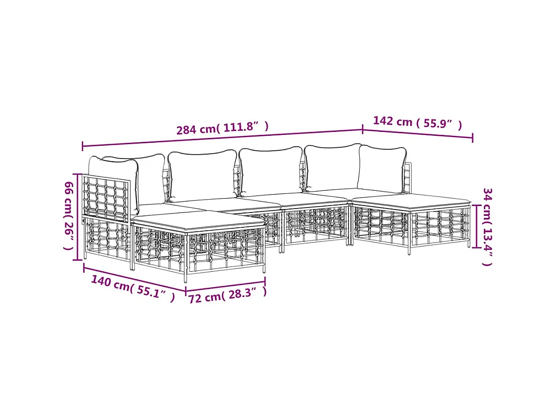 Salon de jardin 6 pcs avec coussins anthracite résine tressée
