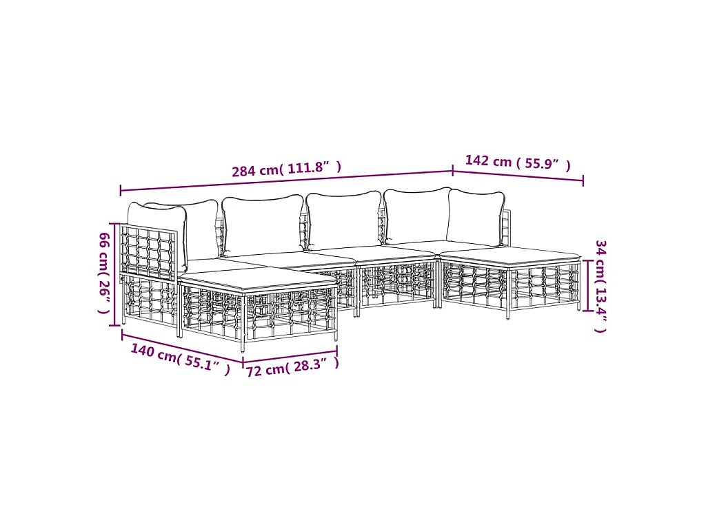 Set Divani da Giardino 6 pz con Cuscini Antracite in Polyrattan