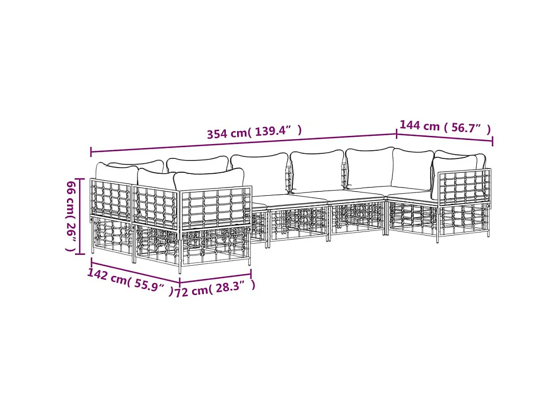 7-tlg. Garten-Lounge-Set mit Kissen Anthrazit Poly Rattan