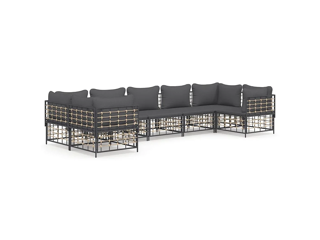 7-delige Loungeset met kussens poly rattan antracietkleurig