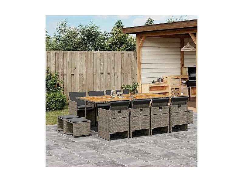13-tlg. Garten-Essgruppe mit Kissen Grau Poly Rattan