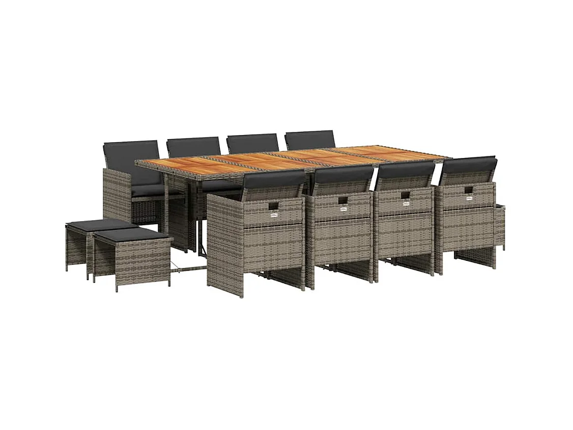 Ensemble à manger de jardin coussins 13 pcs gris résine tressée
