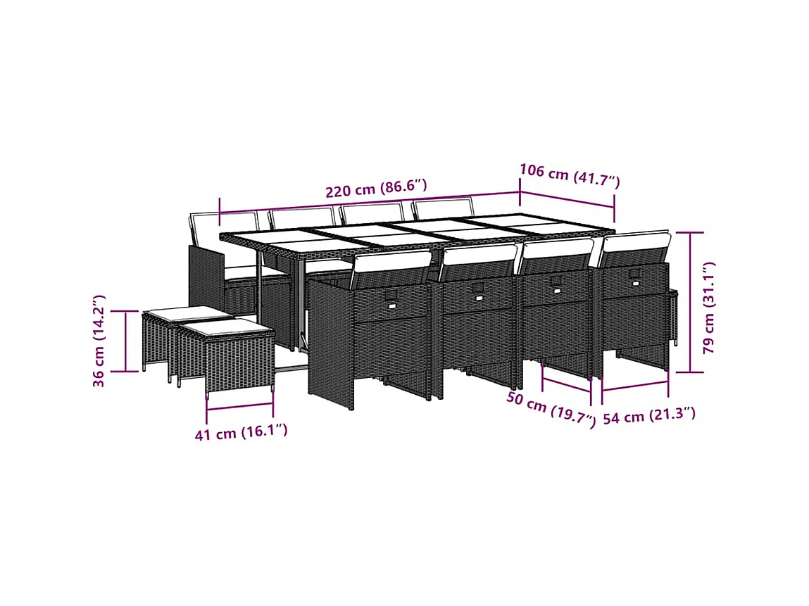 Ensemble à manger de jardin coussins 13 pcs gris résine tressée