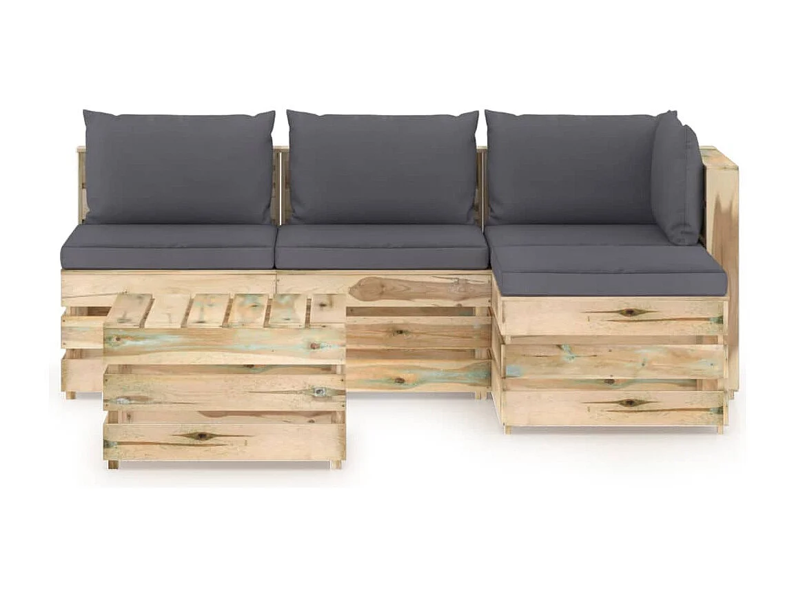 Set Salotto da Giardino con Cuscini 5 pz Legno Impregnato Verde