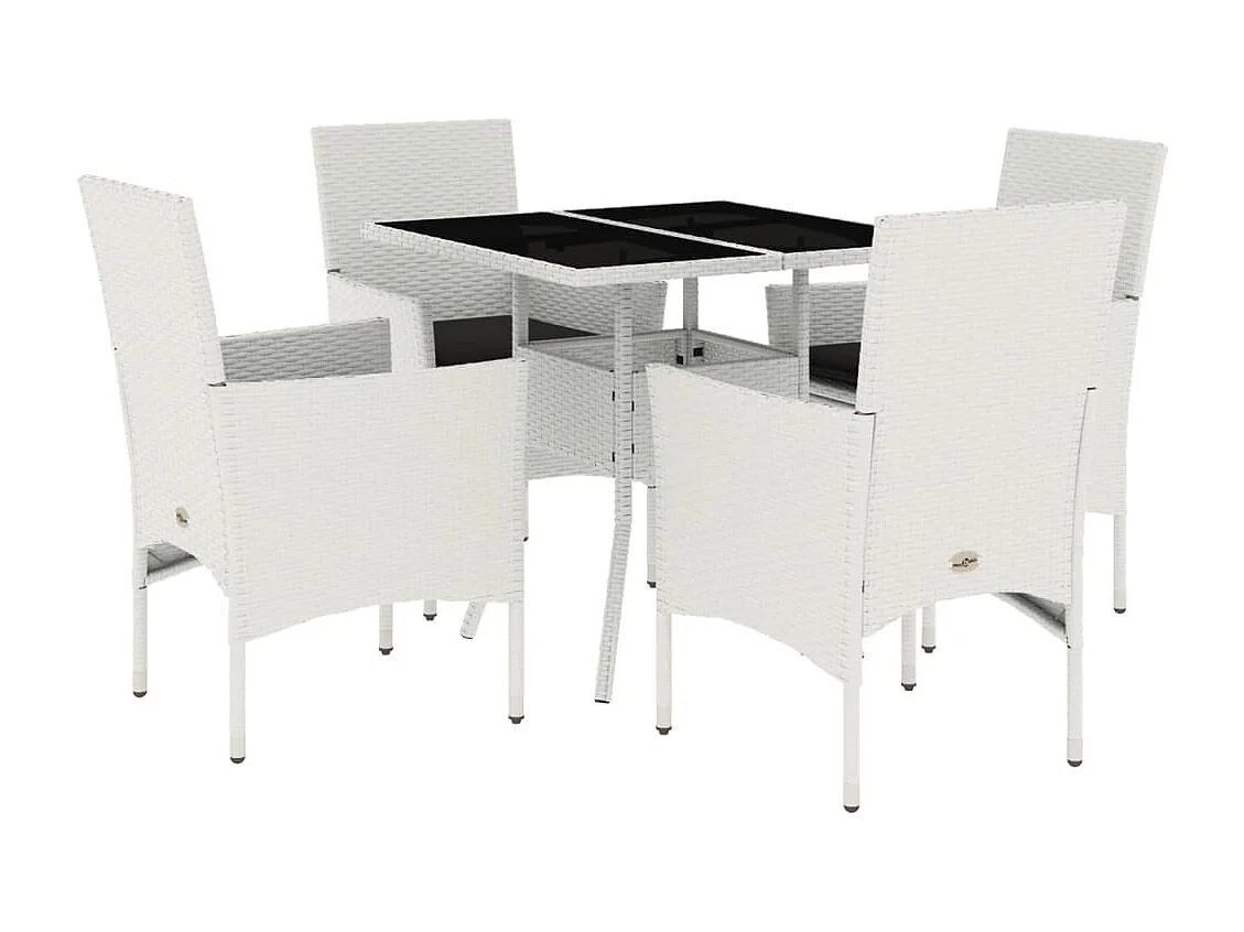 5 pcs conjunto jantar jardim c/ almofadões vime PE/vidro branco