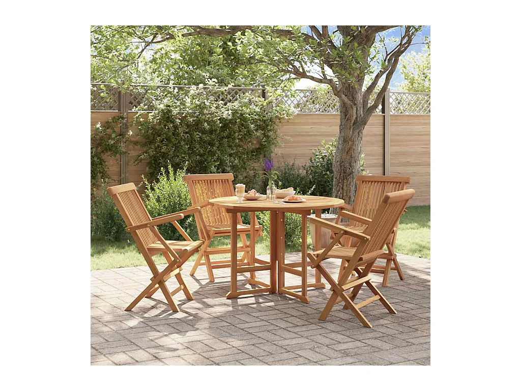 Ensemble à dîner d'extérieur pliable 5 pcs Bois solide de teck