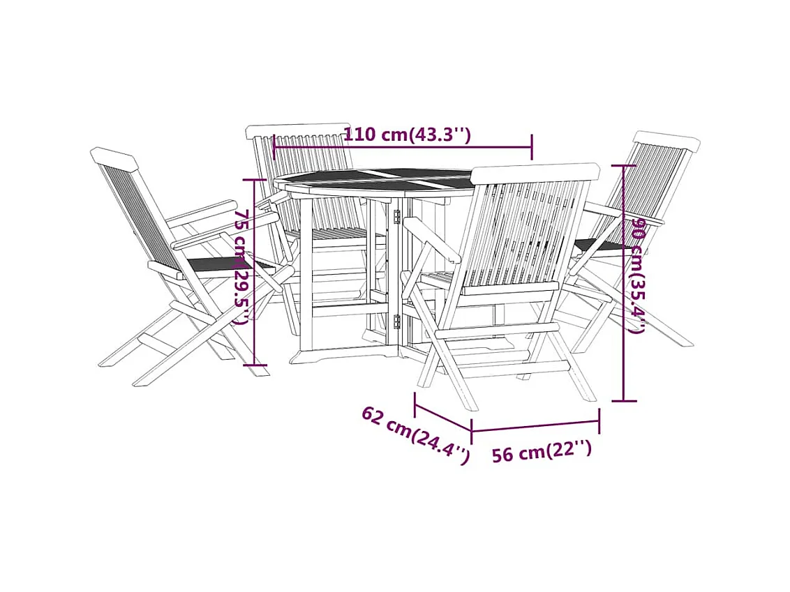 Ensemble à dîner d'extérieur pliable 5 pcs Bois solide de teck
