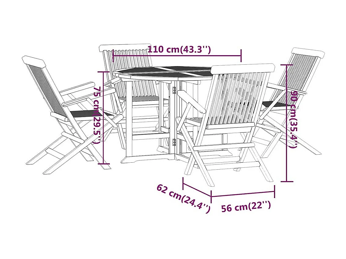 5-tlg. Garten-Essgruppe Klappbar Massivholz Teak