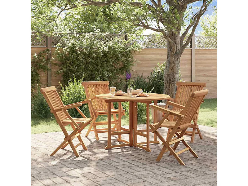 Set da Pranzo Pieghevole per Esterni 5pz Legno Massello di Teak