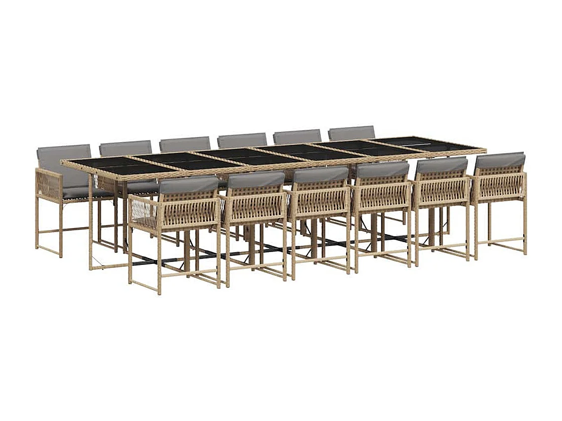 Ensemble à manger de jardin coussins 13 pcs mélange beige rotin