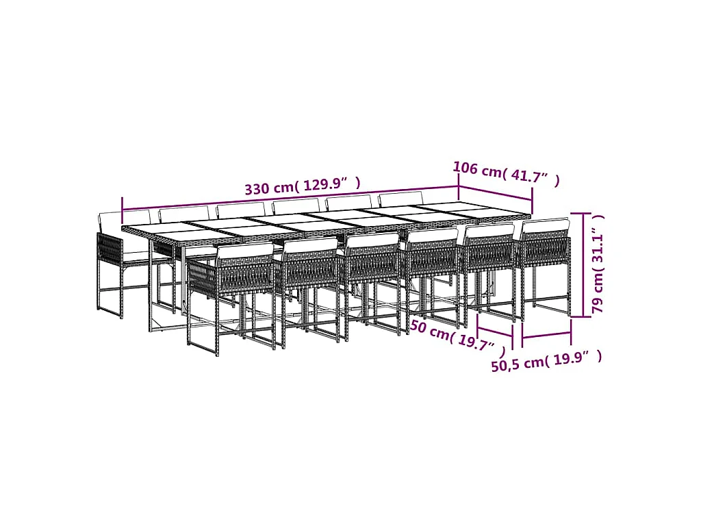 Ensemble à manger de jardin coussins 13 pcs mélange beige rotin