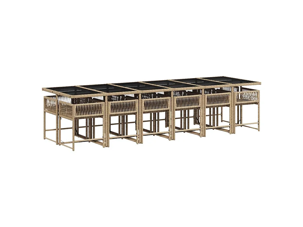 Ensemble à manger de jardin coussins 13 pcs mélange beige rotin