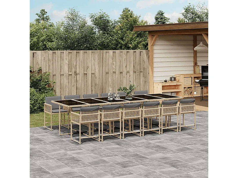 13-tlg. Garten-Essgruppe mit Kissen Beigemischung Poly Rattan