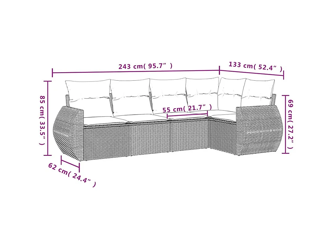 5-tlg. Garten-Sofagarnitur mit Kissen Braun Poly Rattan