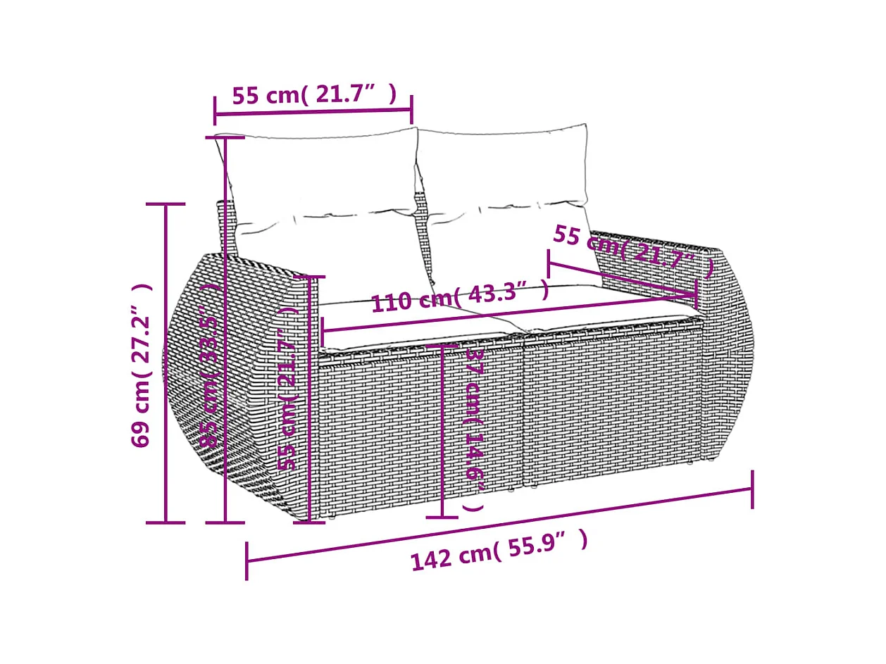 5-tlg. Garten-Sofagarnitur mit Kissen Braun Poly Rattan