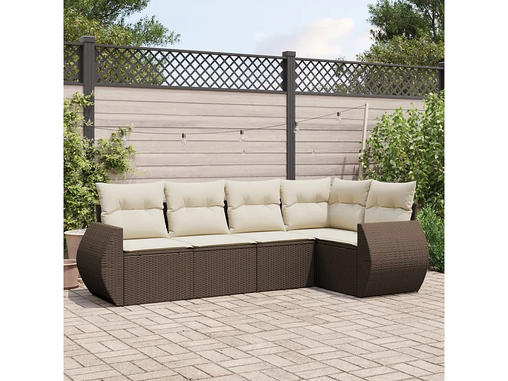 Salon de jardin avec coussins 5 pcs marron résine tressée