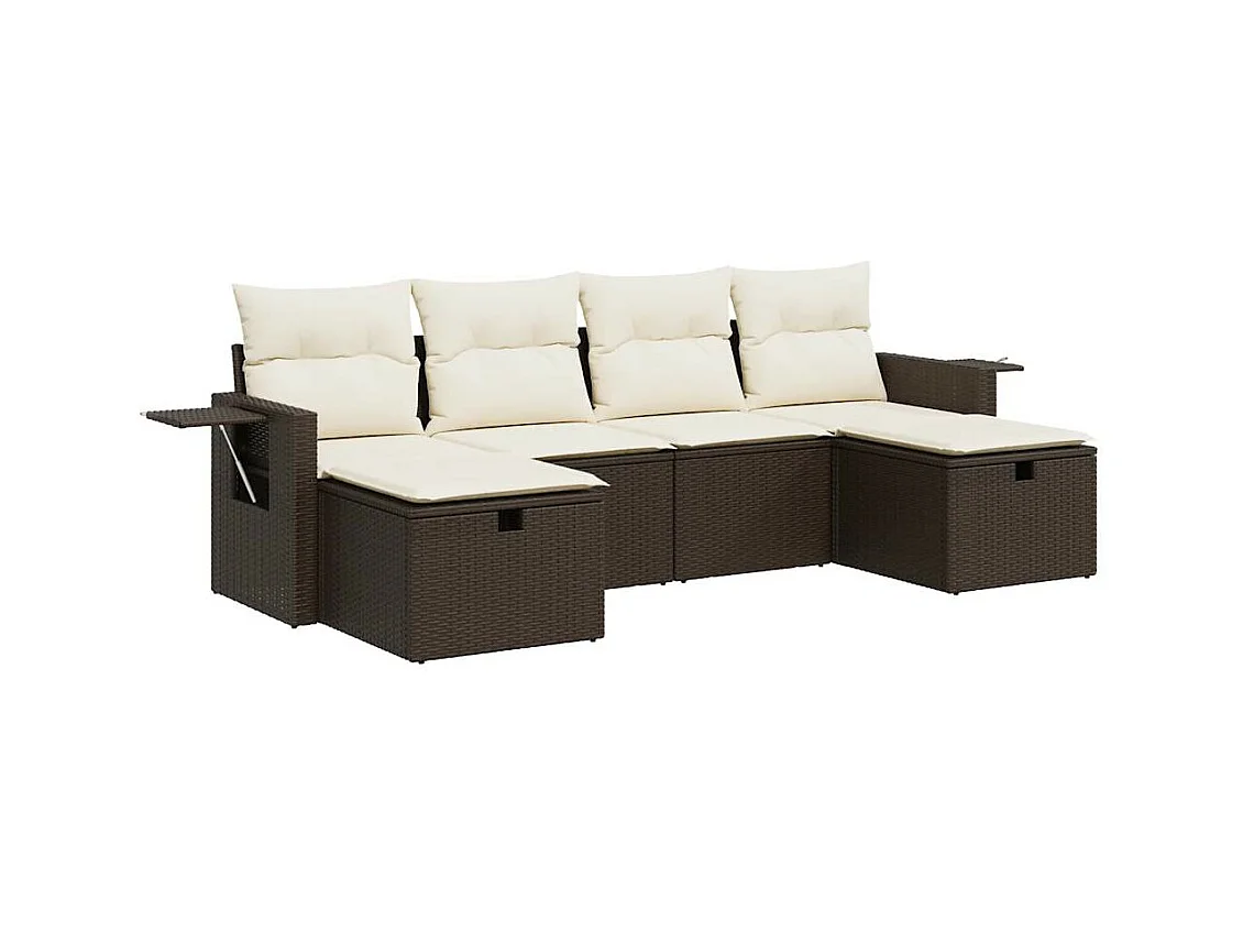 6-delige Loungeset met kussens poly rattan bruin