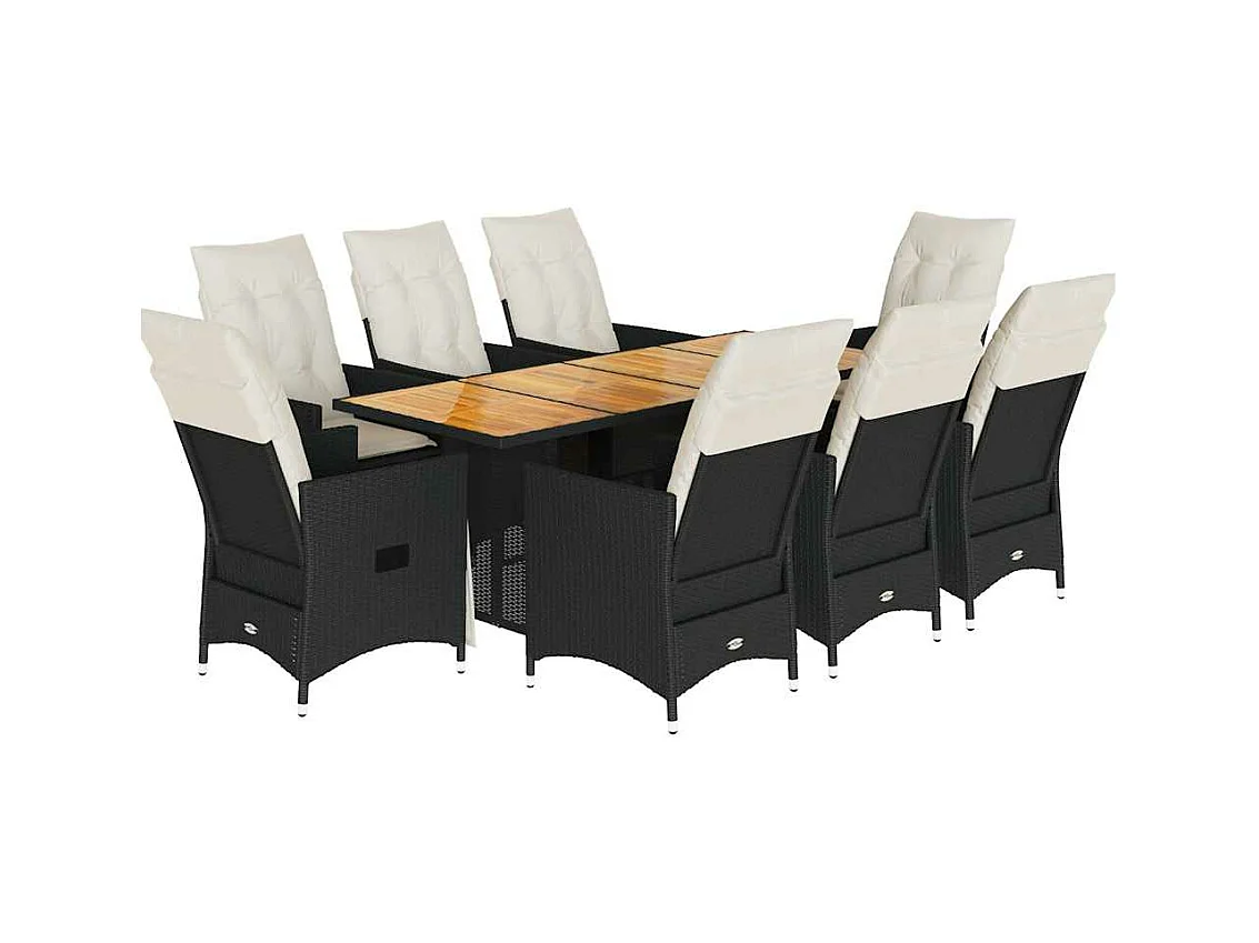 Ensemble à manger de jardin 9pcs coussins noir résine tressée