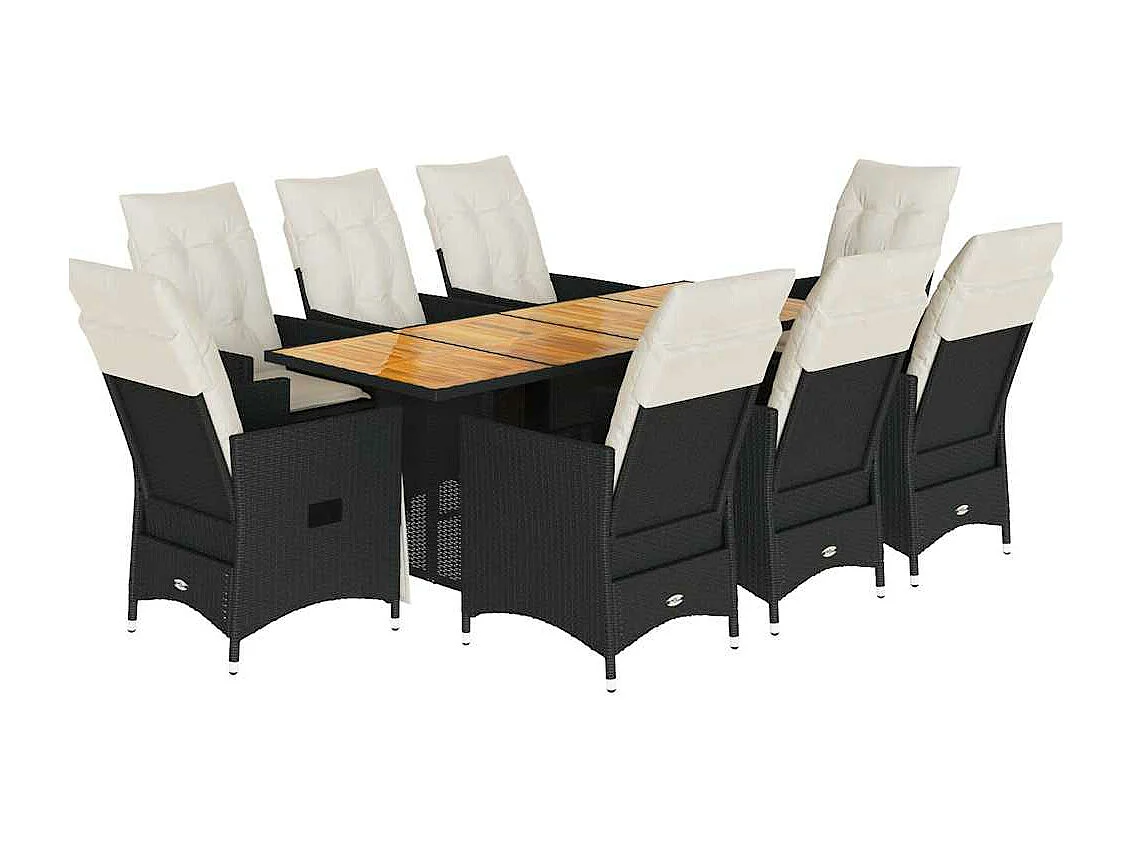 Ensemble à manger de jardin 9pcs coussins noir résine tressée