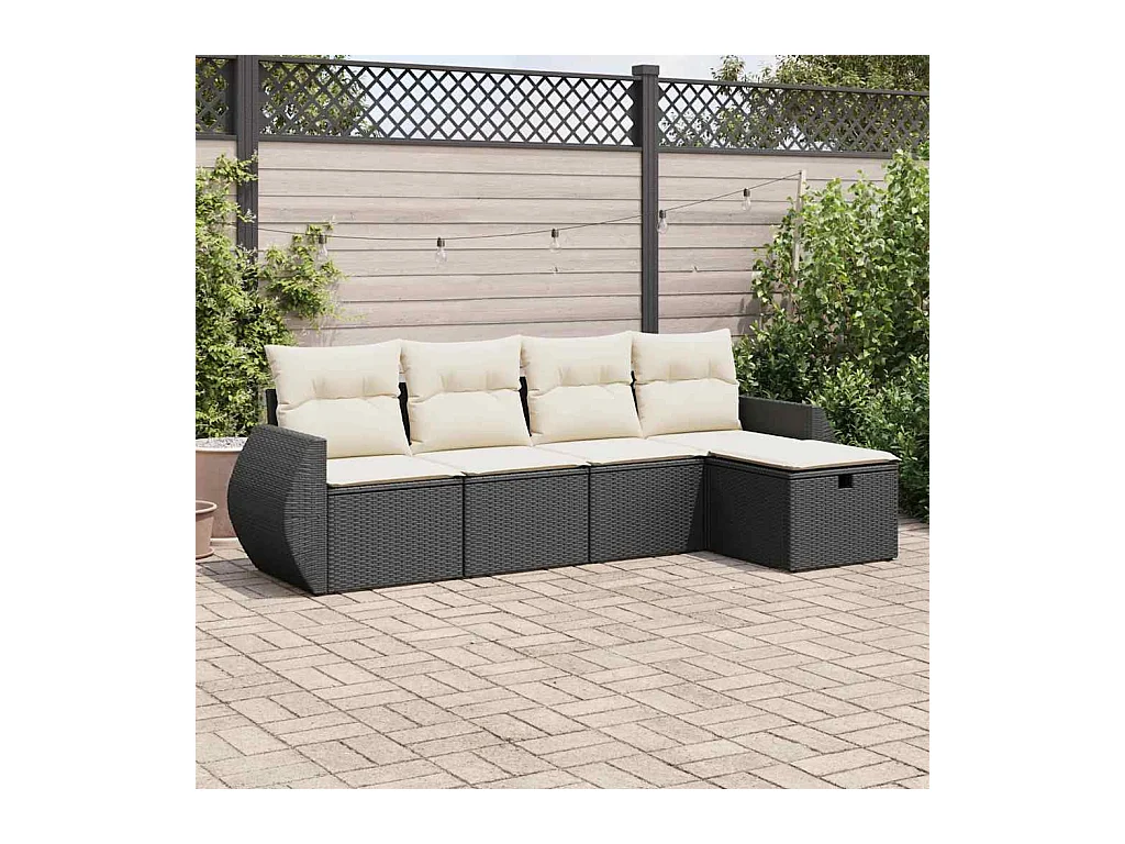 Salon de jardin 5 pcs avec coussins noir résine tressée