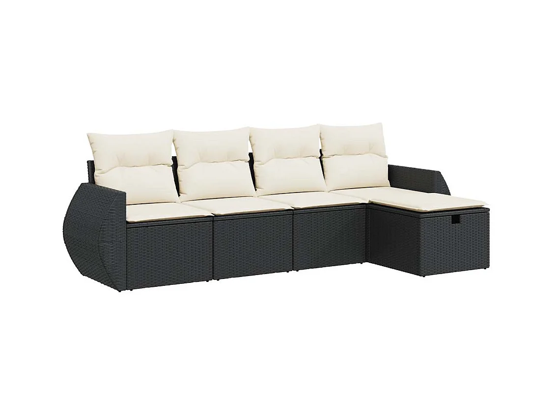 Salon de jardin 5 pcs avec coussins noir résine tressée