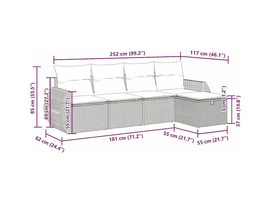 Salon de jardin 5 pcs avec coussins noir résine tressée