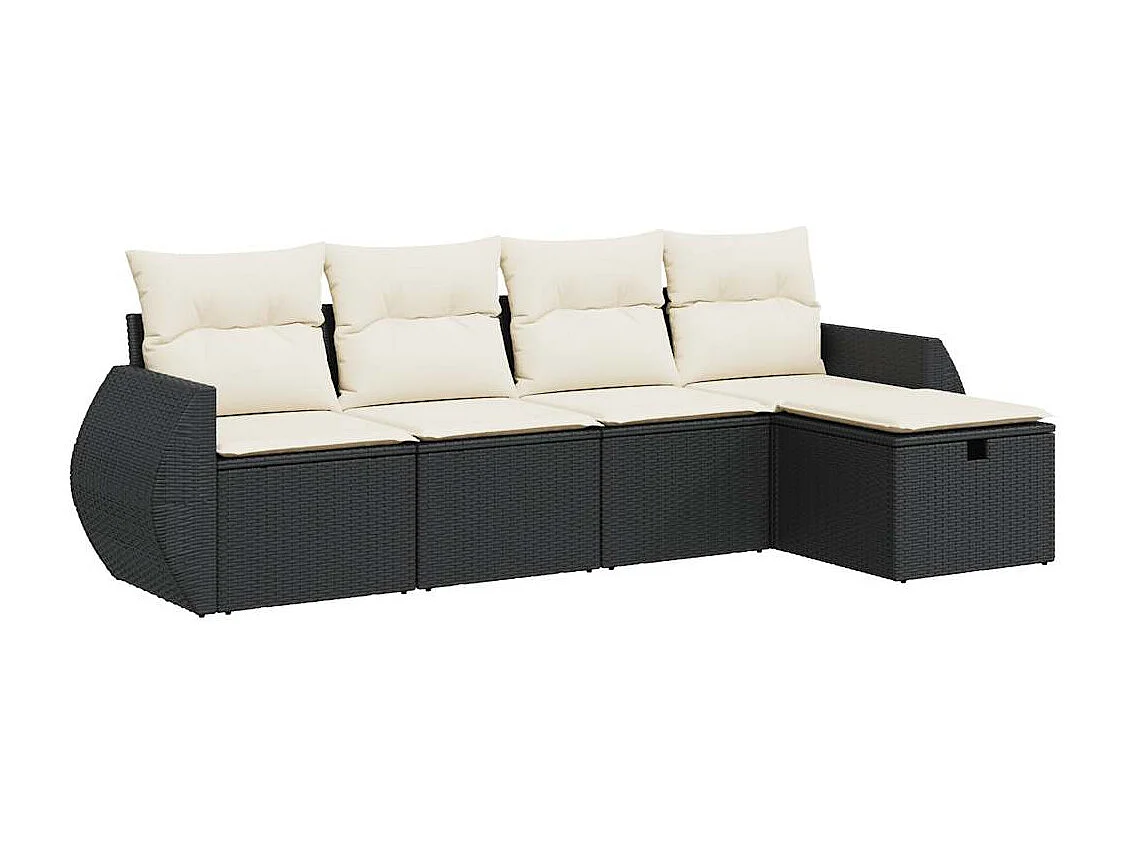 Set de muebles de jardín 5 pzas y cojines ratán sintético negro
