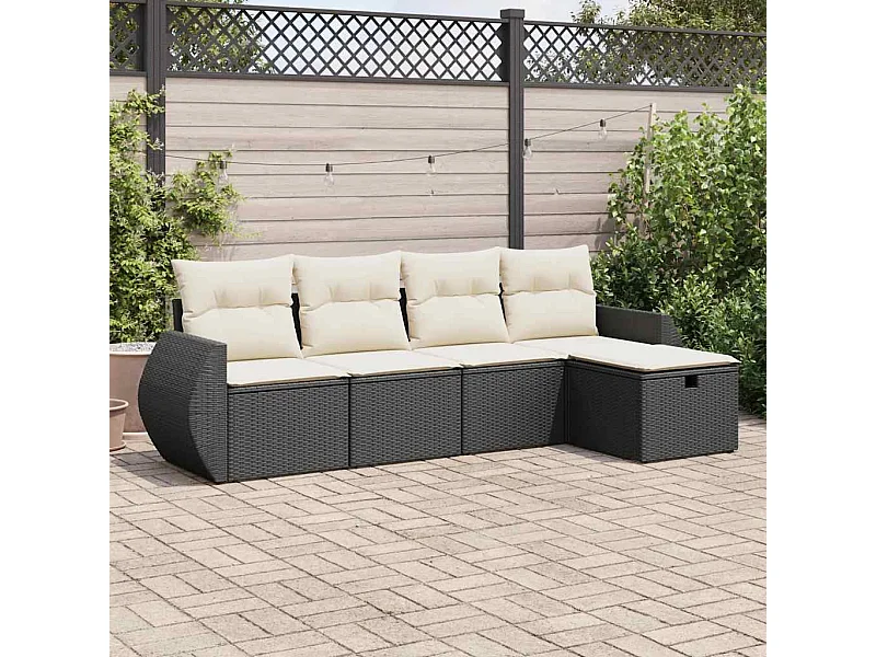 Set Divani da Giardino 5 pz con Cuscini in Polyrattan Nero