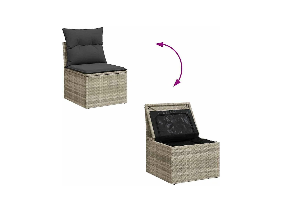 Salon de jardin 6 pcs avec coussins gris clair résine tressée