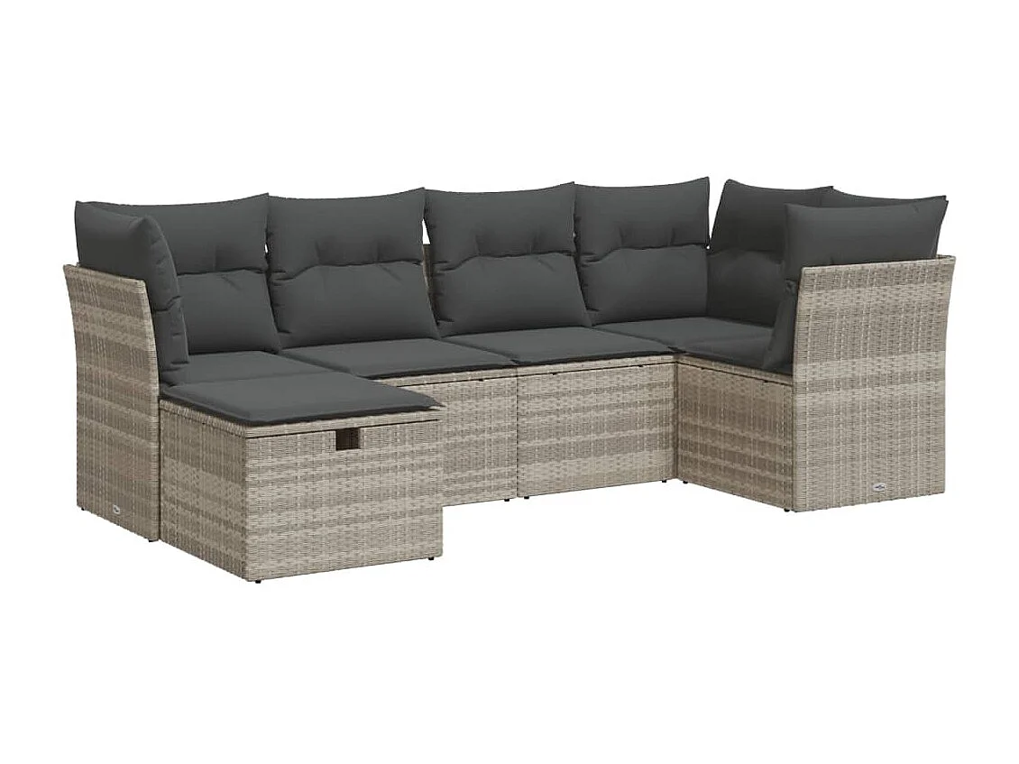 Salon de jardin 6 pcs avec coussins gris clair résine tressée