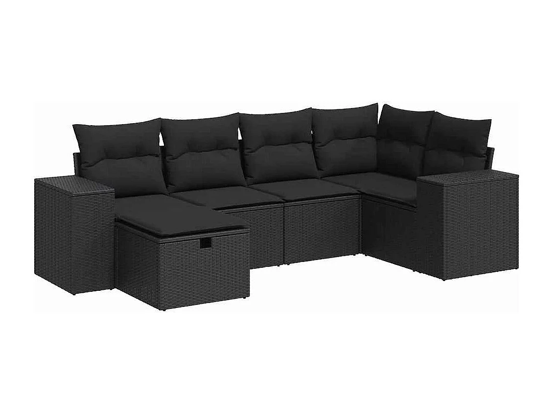 Salon de jardin 6 pcs avec coussins noir résine tressée